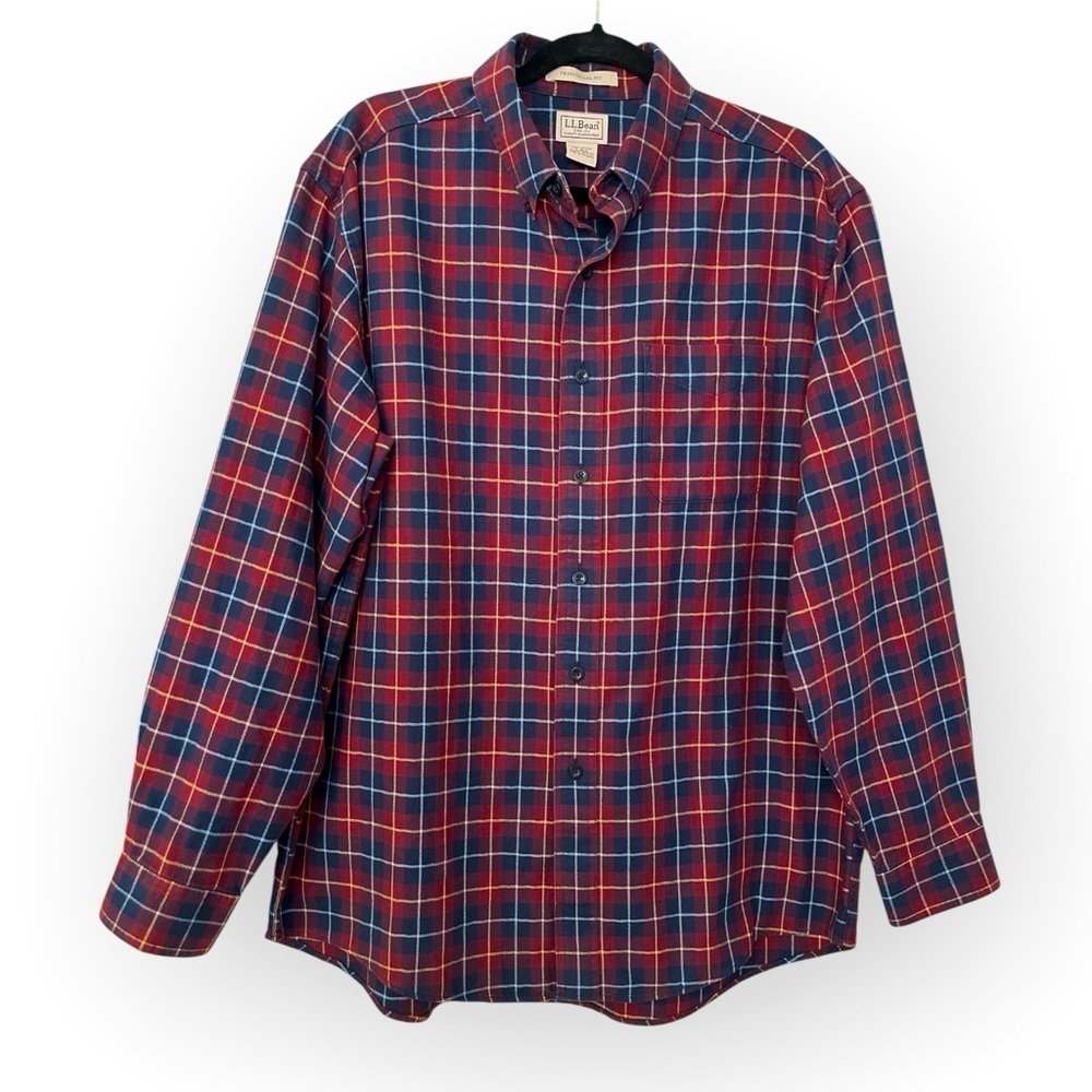 L.L. Bean Traditional Fit 100% Cotton Plaid Flannel Button Down Shirt L-Reg